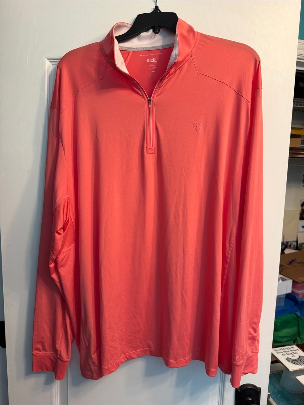 Coolibar Men's Long-Sleeve Zip-Up Sun Shirt in Coral UPF 50+